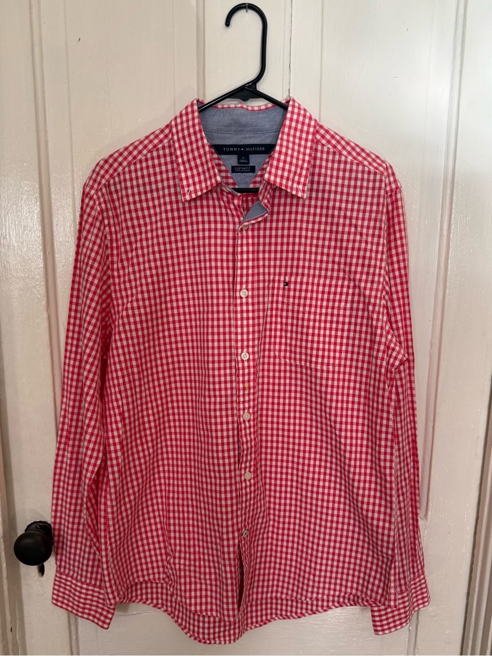 Tommy Hilfiger Custom Fit Red White Gingham Plaid Button-Down Shirt - Men’s M